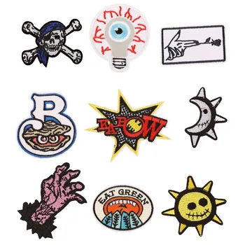 

Punk Eyeball Skull Dead Skeleton Bone Hand Crossbones Parches Sun Moon Patch Embroidered Iron on Halloween Vest Biker Jacket