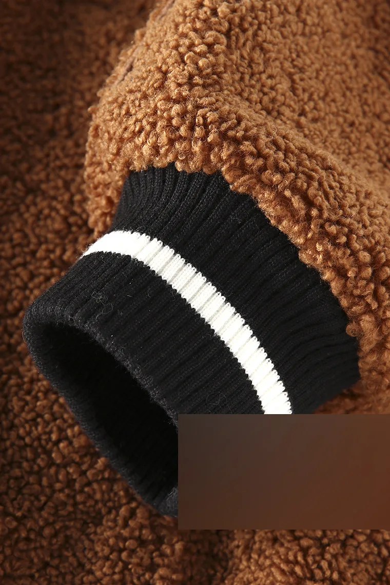 L1816 Fashion Whims Applique Flower Stand Collar off-Shoulder Open Body Small Loose Version of Berber Fleece Short Coat