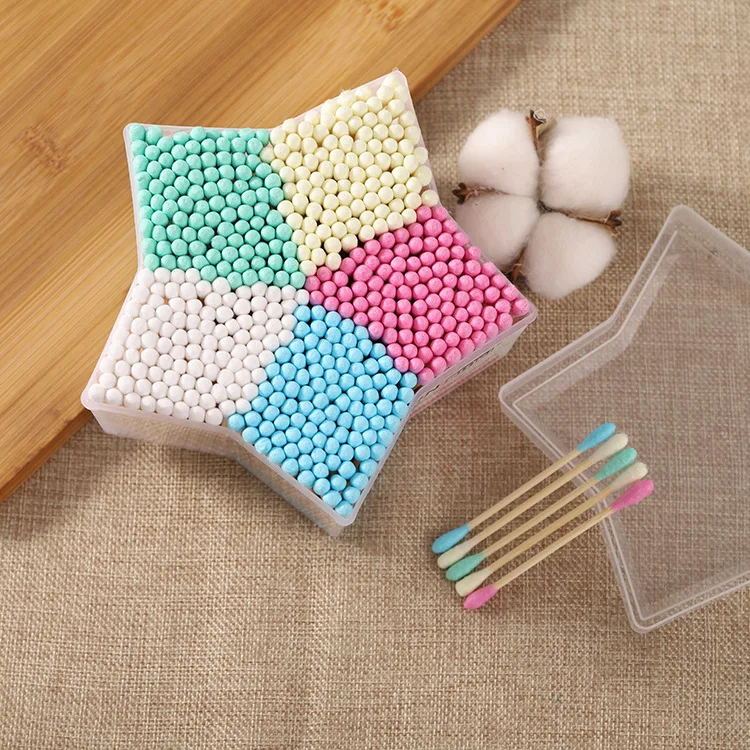 500PCS / SET Baby Cotton Swab Stick Head Ear Bud Cleaning Tool New Five-star Boxed Double-head Colored Cotton Swab