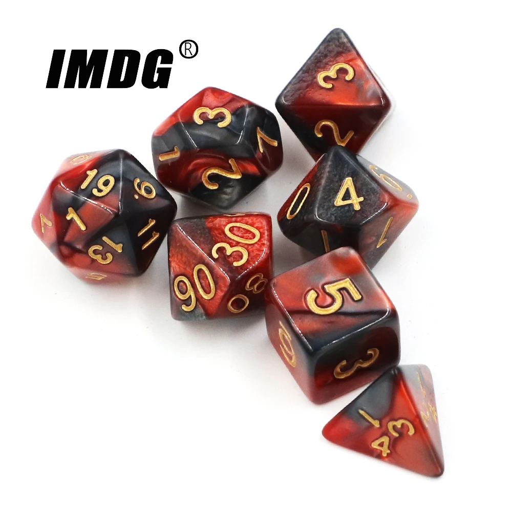 IMDG 7pcs/set Polyhedron RPG Game Dice Acrylic Dice DND Color Mixing Digital Game with Bag game dice dice set acrylic dice