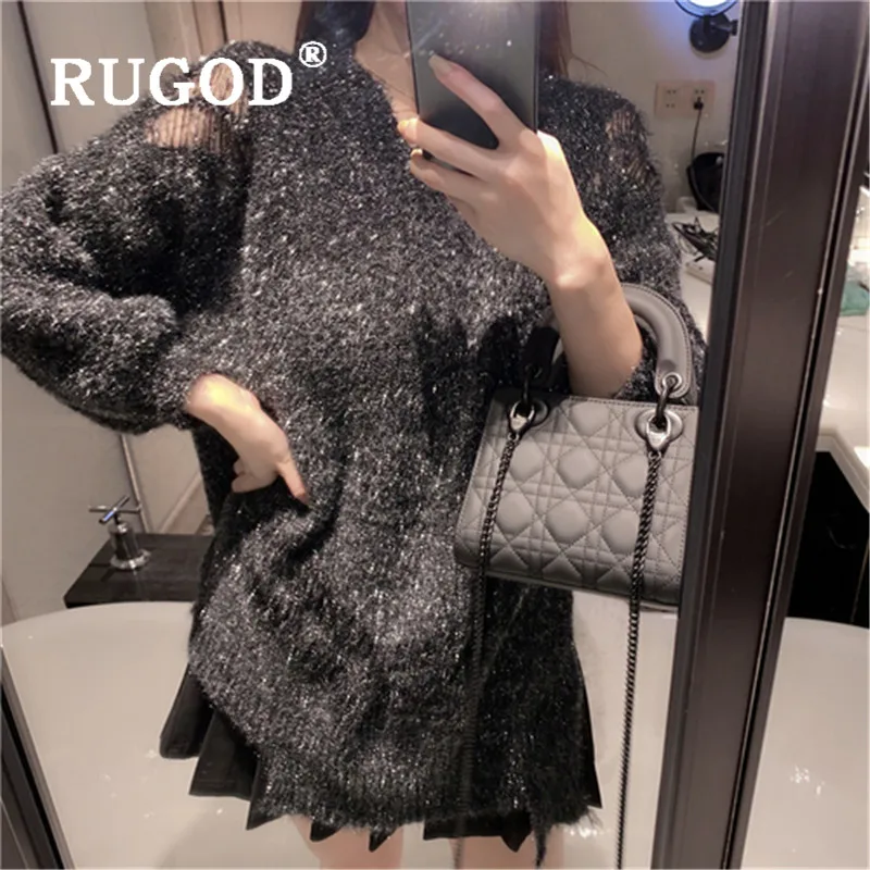 RUGOD корейский стиль Шикарный Свободный пуловер средней длины вязаный свитер зимняя одежда Женская мода