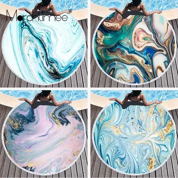 

Psychedelic Marble Abstract Pattern Beach Towel Round Large Water color Yoga Travel Towel With Tassel Beach Mat Blanket Cover