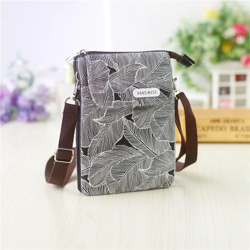 Women Leaf Large Screen Mobile Phone Bag  Capacity Canvas Messenger Bag Ladies Shoulder Bag
