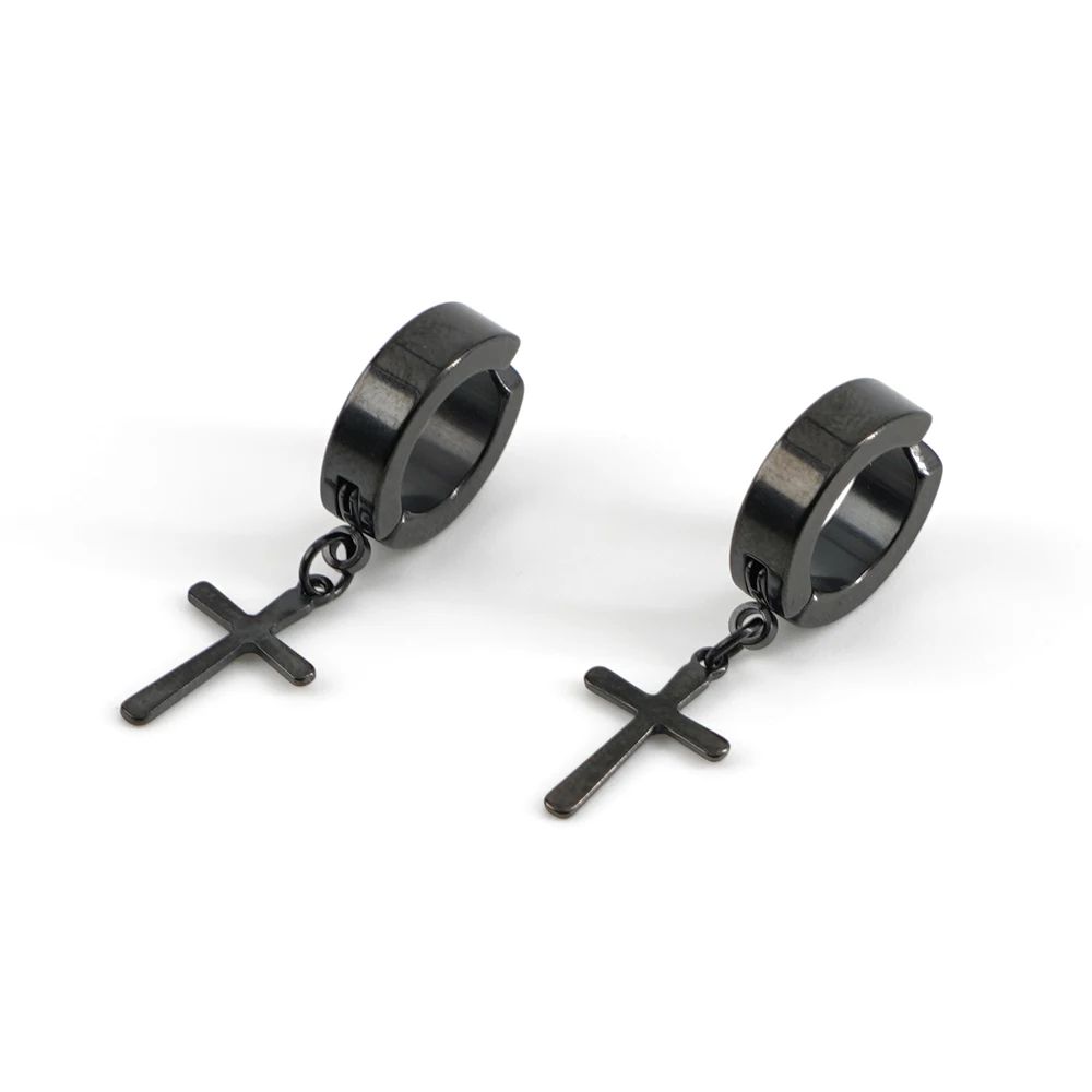 Pendientes Piercing falsos de acero inoxidable para mujer y hombre, pendientes sin perforación, Cruz, gótico, Punk, Rock, 1 unidad