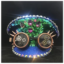 Стимпанк для мужчин и женщин зеленый шлем полиции с зубчатыми классами представление военная шляпа Детская атласная фуражка капитана шляпа