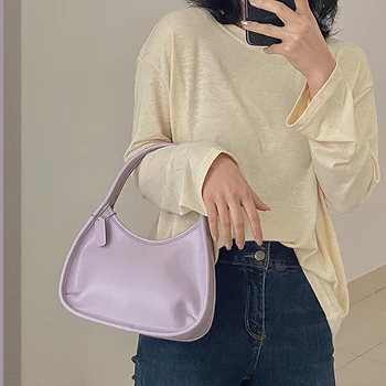 

Fashion Simple Candy Colored Middle Bag Female 2020 Summer New Semi Circular Hobo Underarm Handbag Shoulder Bag