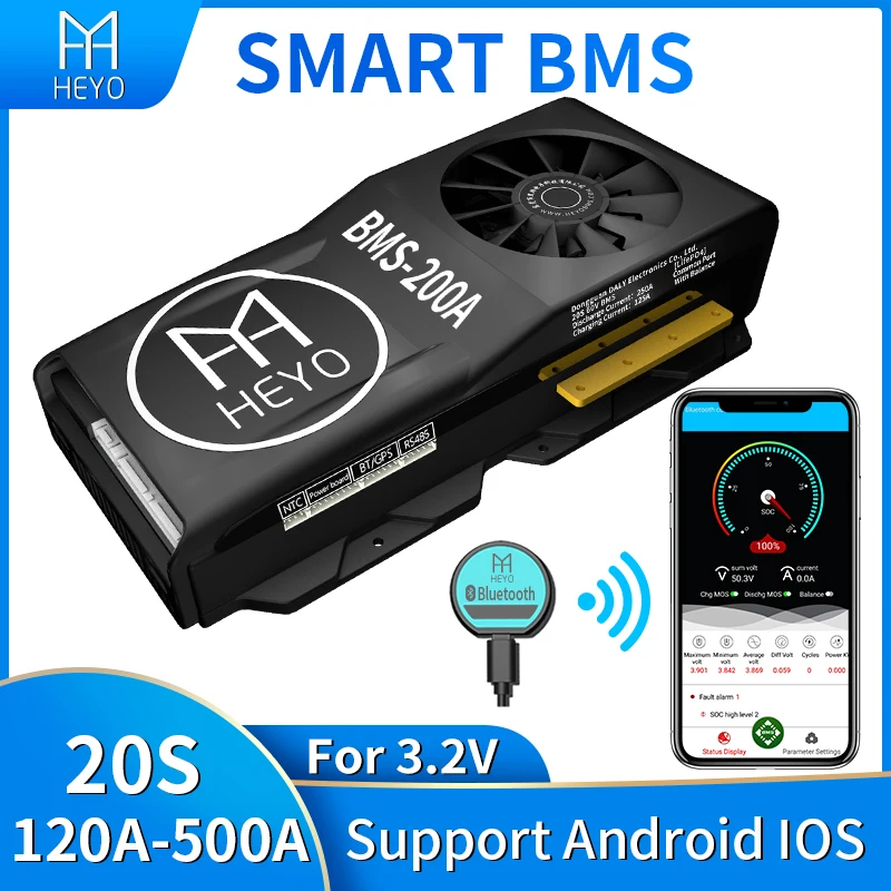Аккумуляторная батарея HEYO 3 2 В LiFepo4 LiPo Smart 20S 120A 150A 200A 250A 300A 400A BMS Bluetooth UART RS485 CANbus NTC с