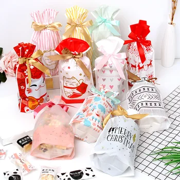 

Christmas Bag Candy Biscuit Storage Drawstring Drawstring Pocket Birthday Party Decoration Ornaments 2021 New Year Gift Gift Bag
