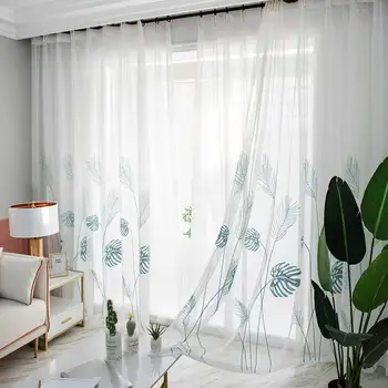 Leaf Embroidered Tulle Curtains for Bedroom The Livingroom Window Treatments Pastoral Sheer Voile for Kitchen Drapes Decor 2