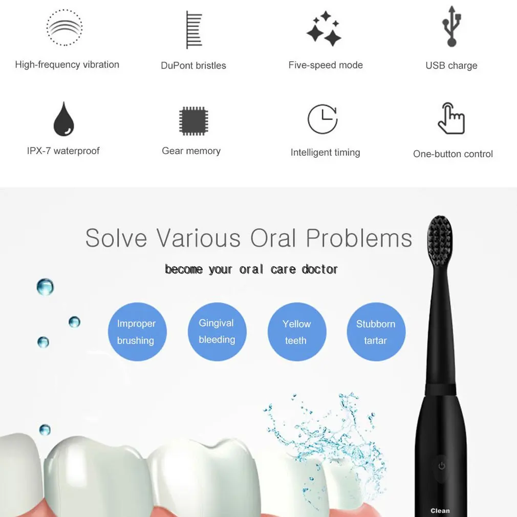 Powerful Electric Toothbrush Rechargeable Ultrasonic Washable Electronic Whitening Waterproof Teeth Brush Powerful Electric Toothbrush Rechargeable Ultrasonic Washable Electronic Whitening Waterproof Teeth Brush