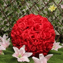 Горячая "(20 см) красная шелковая Роза, цветы, шар, свадебные целующиеся шары, помпоны, красные шары из искусственных цветов украшение для центрального элемента