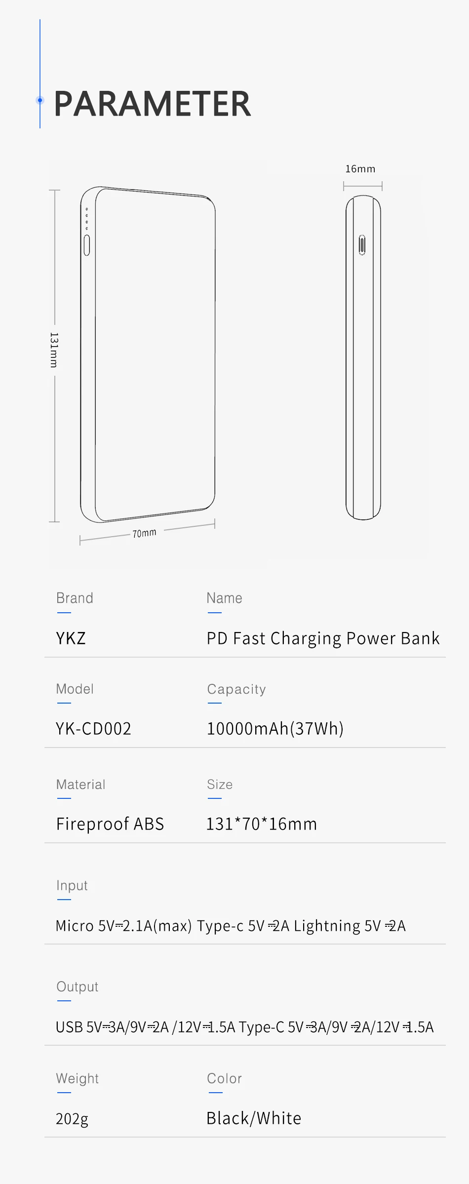 Power Bank 10000mAh YKZ Poverbank QC 3,0 2,0 type-C PD Быстрая зарядка внешний аккумулятор для iPhone X samsung Pover bank