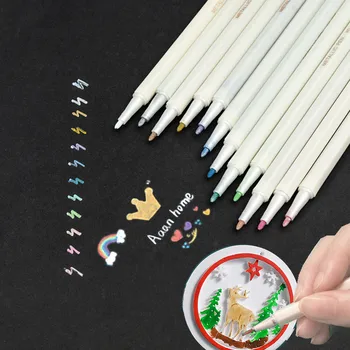 

12 Colours Metallic Marker Pens for Glass Paint Plastic Resin Pottery Stone DIY Card Making Wood Metal Surface slicone mold tool
