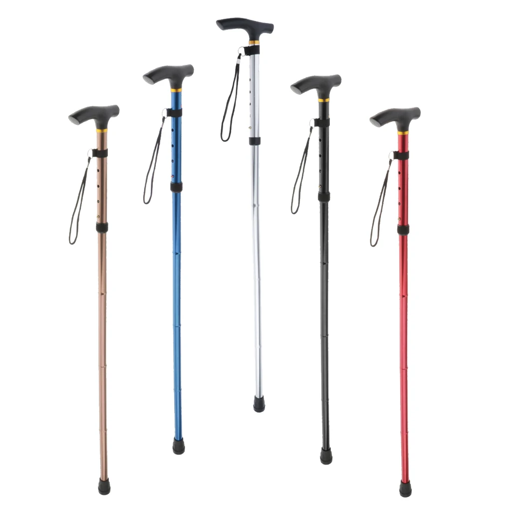 Height Adjustable Walking Stick Aluminum Metal Folding Cane Lightweight Easy Grip, 5 Colors Available