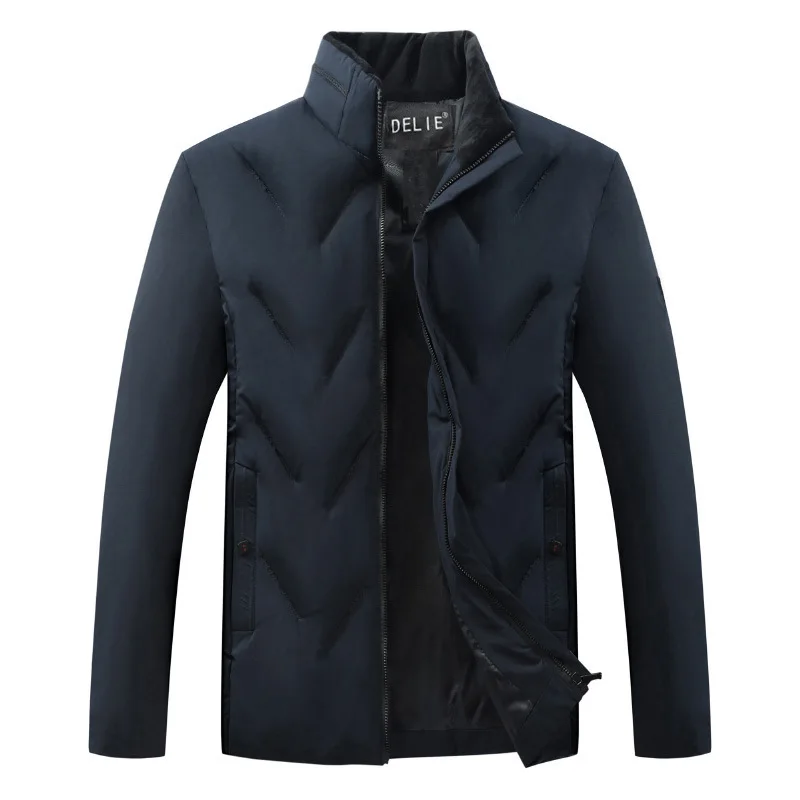 Winter New Style Men's Stand Collar Cotton-padded Clothes Men Solid Color Large Size Mid-length Loose Thick Cotton-padded C