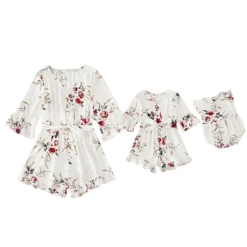 

2020 New Fashion Short sleeve One-piece Family Matching Outfits Women Baby One-piece Mother Daughter Clothes Adult Kids Jumpsuit