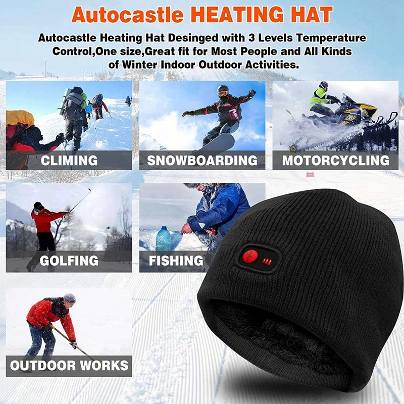 

Quality Outdoor Heated Hat with Rechargeable Battery Winter Warm Heat Cap Kit Thermal Skull Beanies for Climbing Hiking Hunting