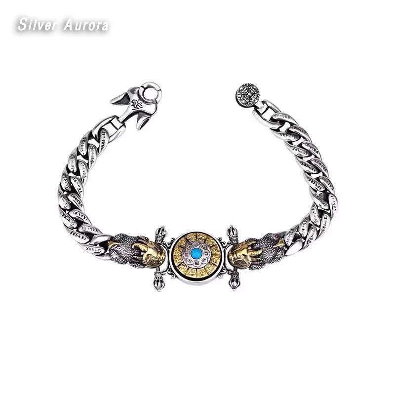 Пара браслетов Будды настоящий 925 пробы Серебряный Женский вращающийся браслет с мантрой ювелирные изделия Том Хоуп тренд