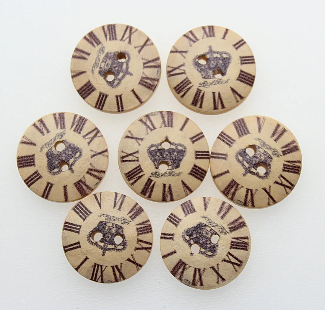 400pcs 20mm set natural Retro Clock Wooden Buttons Package 2 Holes High-rech Painted Mini Wooden Buttons