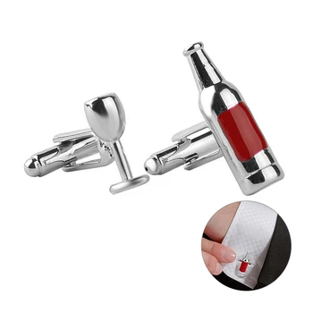 

Asymmetry Fashion Men Shirts Cufflinks Bottle Wine Glass Alloy Enamel Button Charm Jewelry