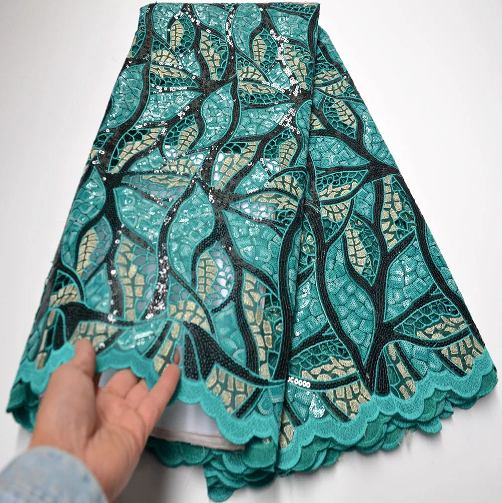 

Free shipping (5yards/pc) High quality African double organza lace fabric in green with sequins for party dress