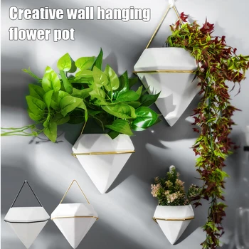 

Wall Hanging Flower Pots Balcony Ceramic Planter with Metal Stand Box Holder for Home Decor I88