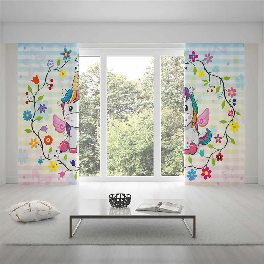 3D оконные шторы с единорогом для гостиной, постельные принадлежности, домашний декор, гобелен, Настенный Ковер, занавески, Cotinas# DJS88