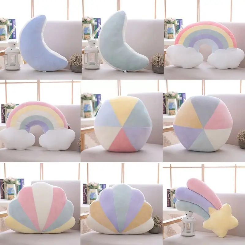 Теплая красочная плюшевая подушка Moon Cloud Rainbow Star Hill мягкая пушистая для кресла