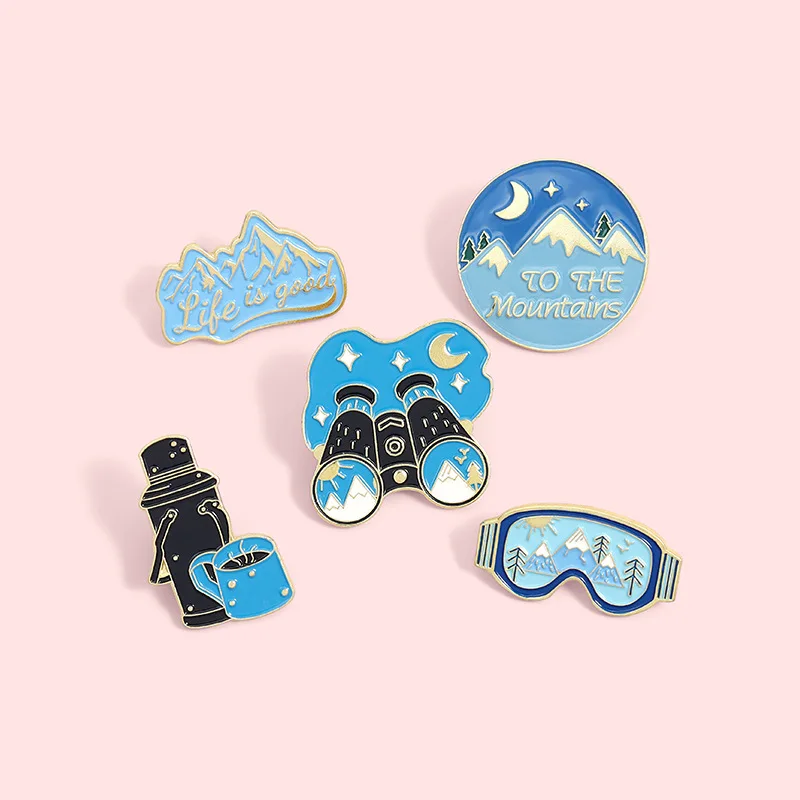 Snow Mountain Adventure Enamel Pin Hot Water Bottle Star Moon
