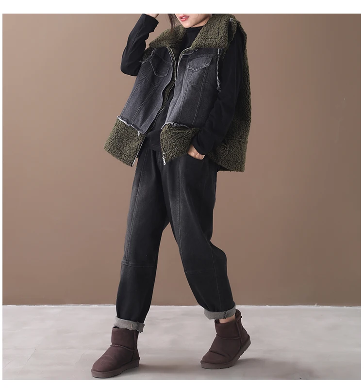 Женская новая зимняя одежда больших размеров в Корейском стиле, свободная джинсовая жилетка из овечьего меха