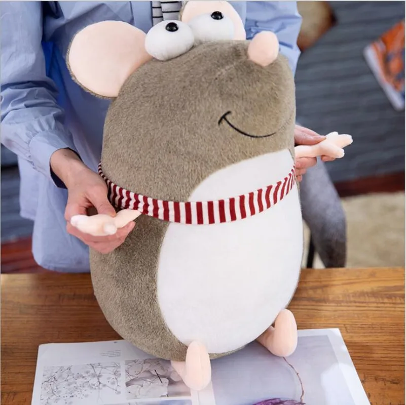 Kawaii игрушка высокого качества плюшевый талисман выпуклая Толстая мышка с шарфом мягкие плюшевые игрушки Новогодний подарок для детей - Цвет: grey
