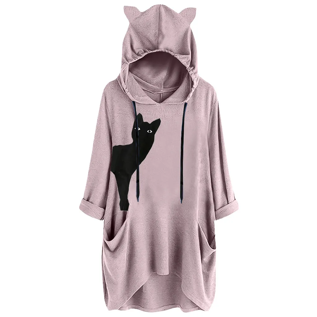 

2019 Hoodies And Sweatshirts Women Kpop Bangtan Oversized Hoodie Pullover Casual Hooded Kawaii Cat Ear Print Sudadera Mujer