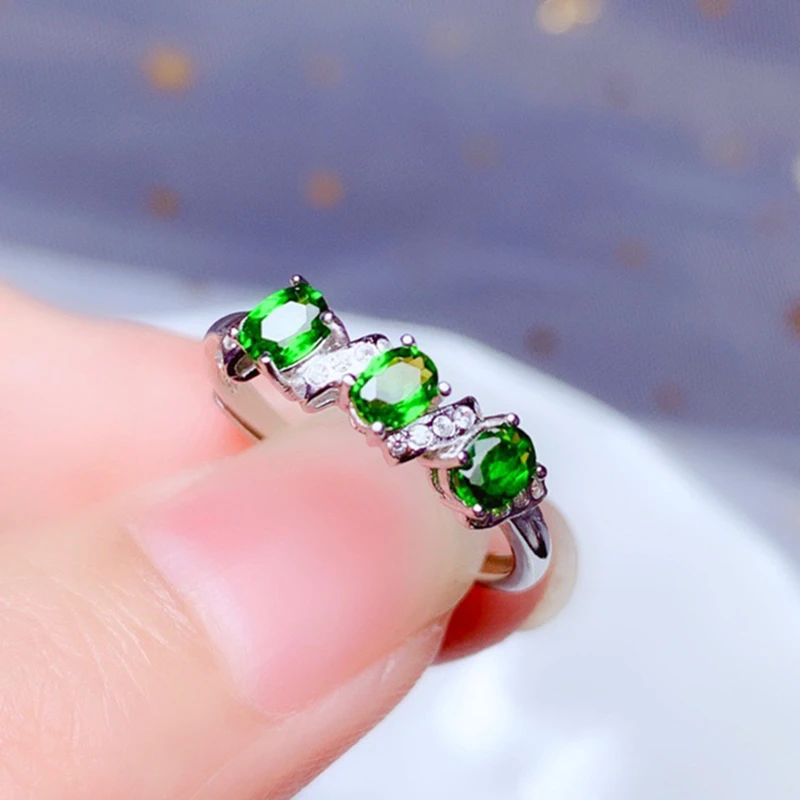 

100% Natural Chrome Diopside ring for women anniversary gift 3*4mm green gemstone fine jewelry real 925 soild sterling silver