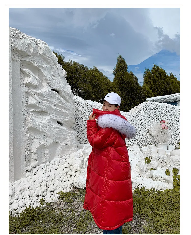 Photo Shoot New Style down Jacket Women's Long Cold Bright Surface Cotton Coat Thick Large Size Versitile Fashion Cotton Coat Fa