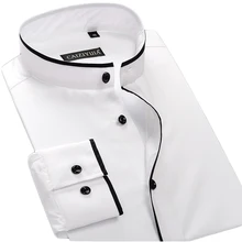 Хлопок новая пружинная подставка воротник Мужская рубашка с длинным рукавом Элегантные Белые Офисные мужские деловые костюмы рубашки