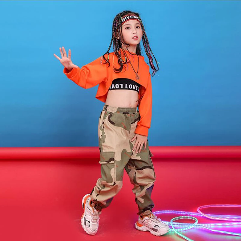 Girl Dance Costume Children Costumes Children Hip Hop Clothing Sweatshirt Top Crop Running Casual Pants for Girl Kid Jazz Dance Costume Wear Ballroom Dancing Clothes