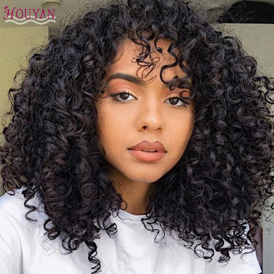 HOUYAN-Peluca de cabello negro africano para mujer, Pelo Rizado sintético de alta temperatura de alta densidad para vacaciones, pelo africano