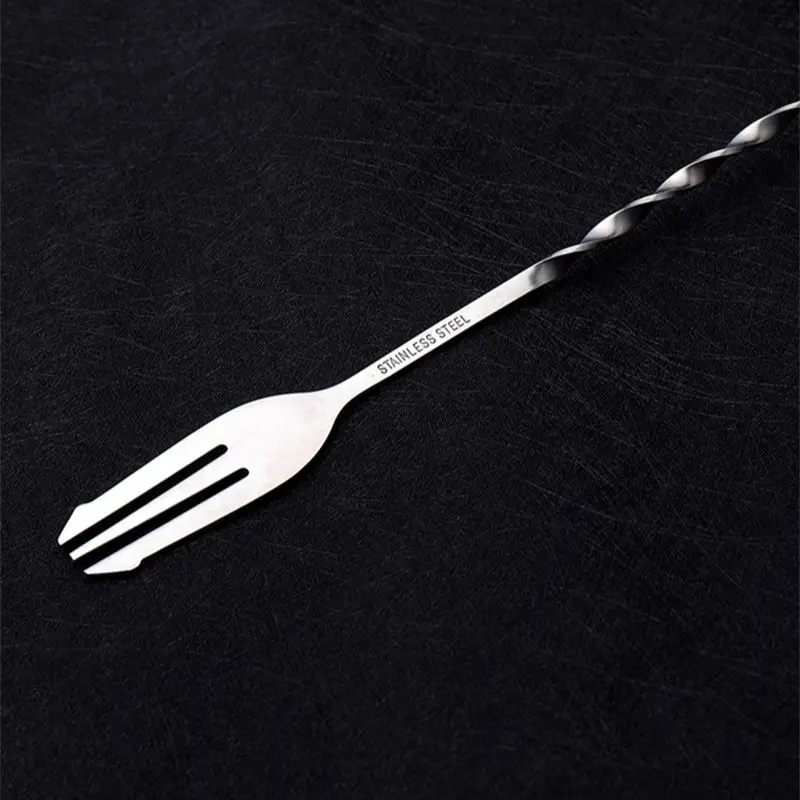 Stainless Steel Bar Spoon Cocktail Sticks Cocktail Shaker Spiral Fork Stirrers 26cm 32cm Kitchen Accessories