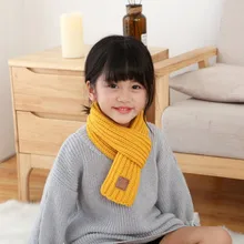 Модный детский вязаный шарф с маленькой маркировкой, осенне-зимние теплые шарфы для мальчиков и девочек