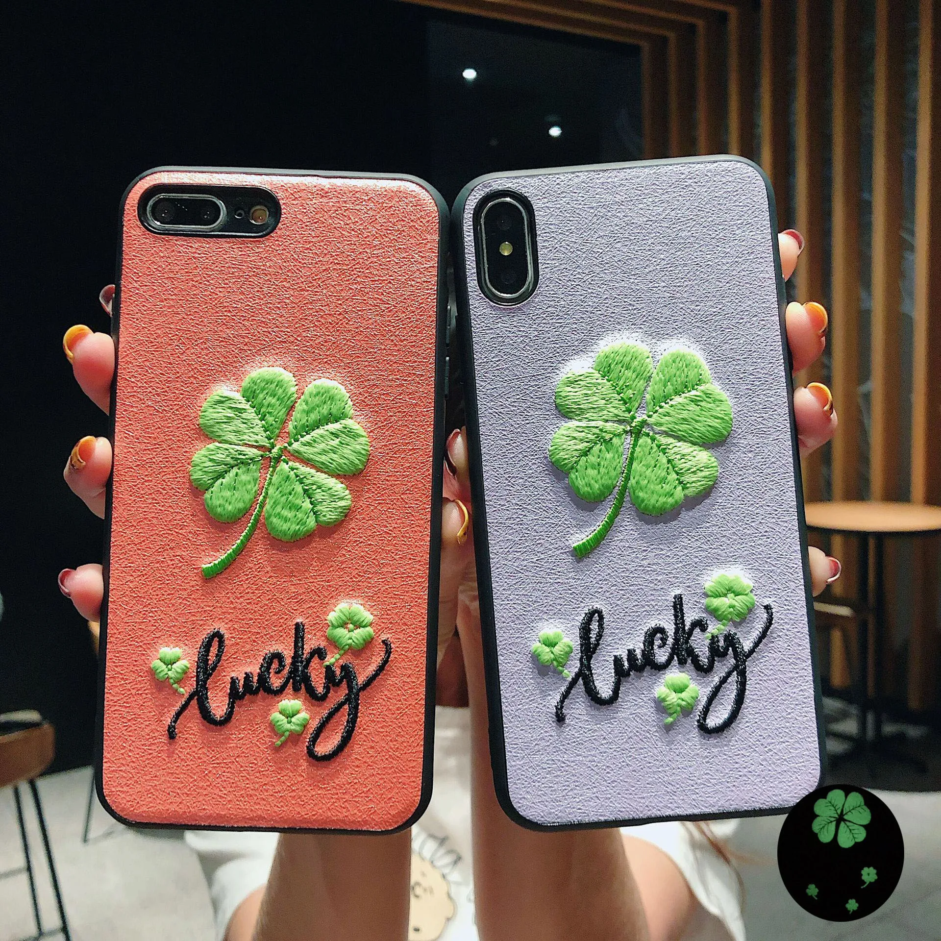 

Luminous Dmbroidery Lucky leaf Phone case For Samsung Galaxy S10 S8 S9 note 8 9For iPhone XS MAX XR 6S 7 8 Plus TPU Funds Coque