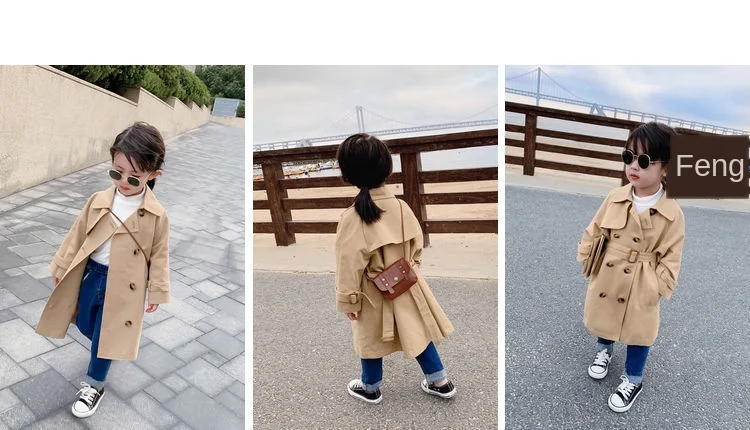 2021 New Boutique Autumn Fashion Kids Girl Long Trench Coats Toddler Baby Outerwear Children Clothing England Style Windbreaker