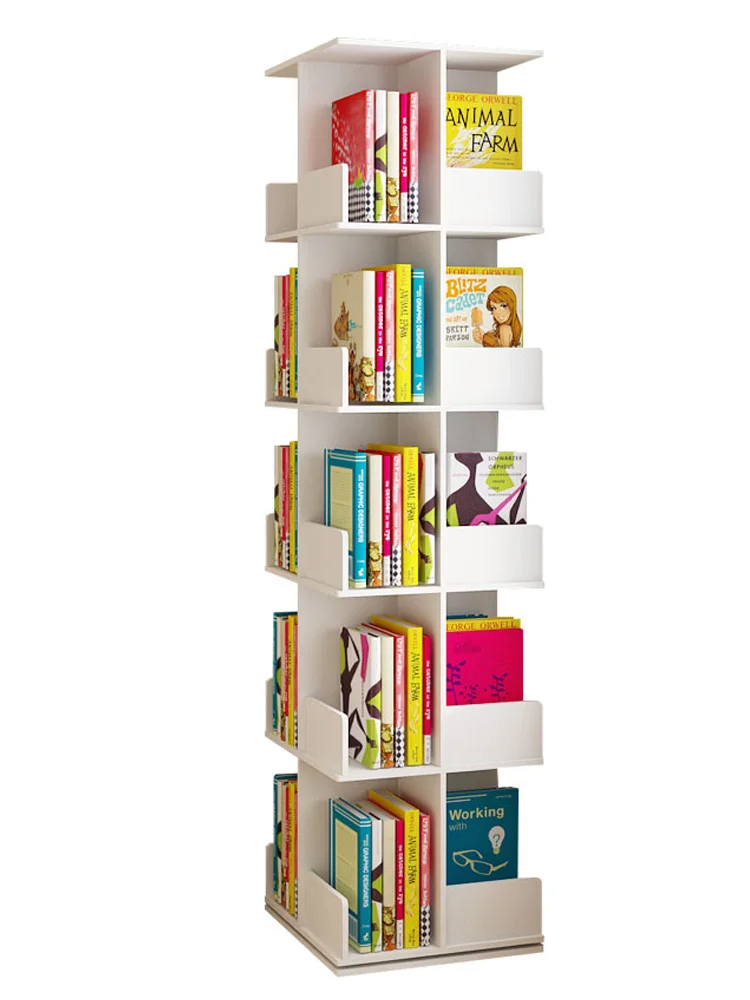 Creative simple tree-shaped rotating bookshelf storage bookcase floor space table student children picture book rack