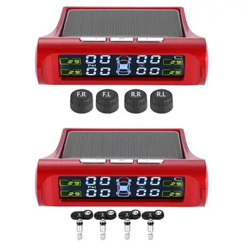 

Wireless LCD Car TPMS Solar Power Auto Tire Tyre Pressure Monitoring TPMS Alarm System with 4 Internal/External Sensors Red