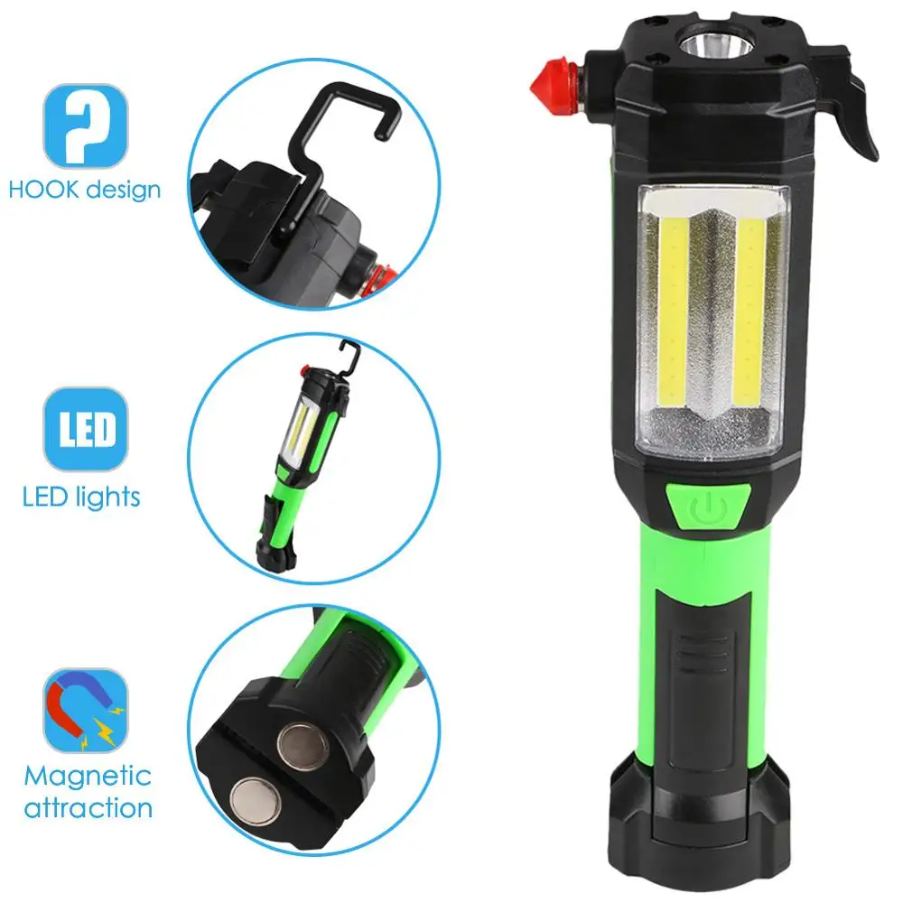 2 In 1 LED Flashlight USB Rechargeable Torch With Seat Belt Cutter Glass Window Breaker Magnetic Flashlight Emergency Tool