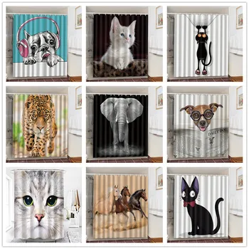 

Cat Pattern Bathroom Hang Curtain Home Dormitory Bathhouse Partition Shower Curtain Waterproof Polyester Fabric With Hook Screen