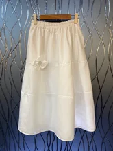 

2022 Spring Summer Skirts High Quality Women Elastic Waist Appliques Flower Deco Mid-Calf Length A-Line White Black Skirt Casual