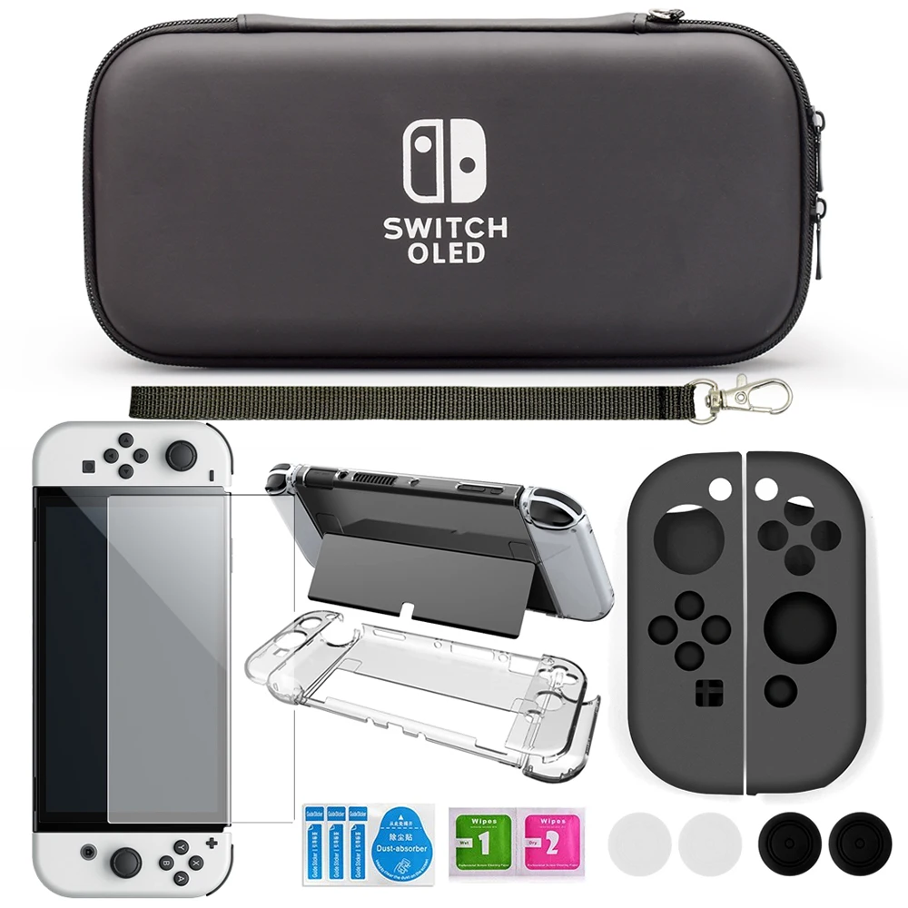 100% Perfect Fit NS OLED Console Bag PC Clear Hard Cover Case Silicone  Joystick Grip With Screen Protector For Switch OLED