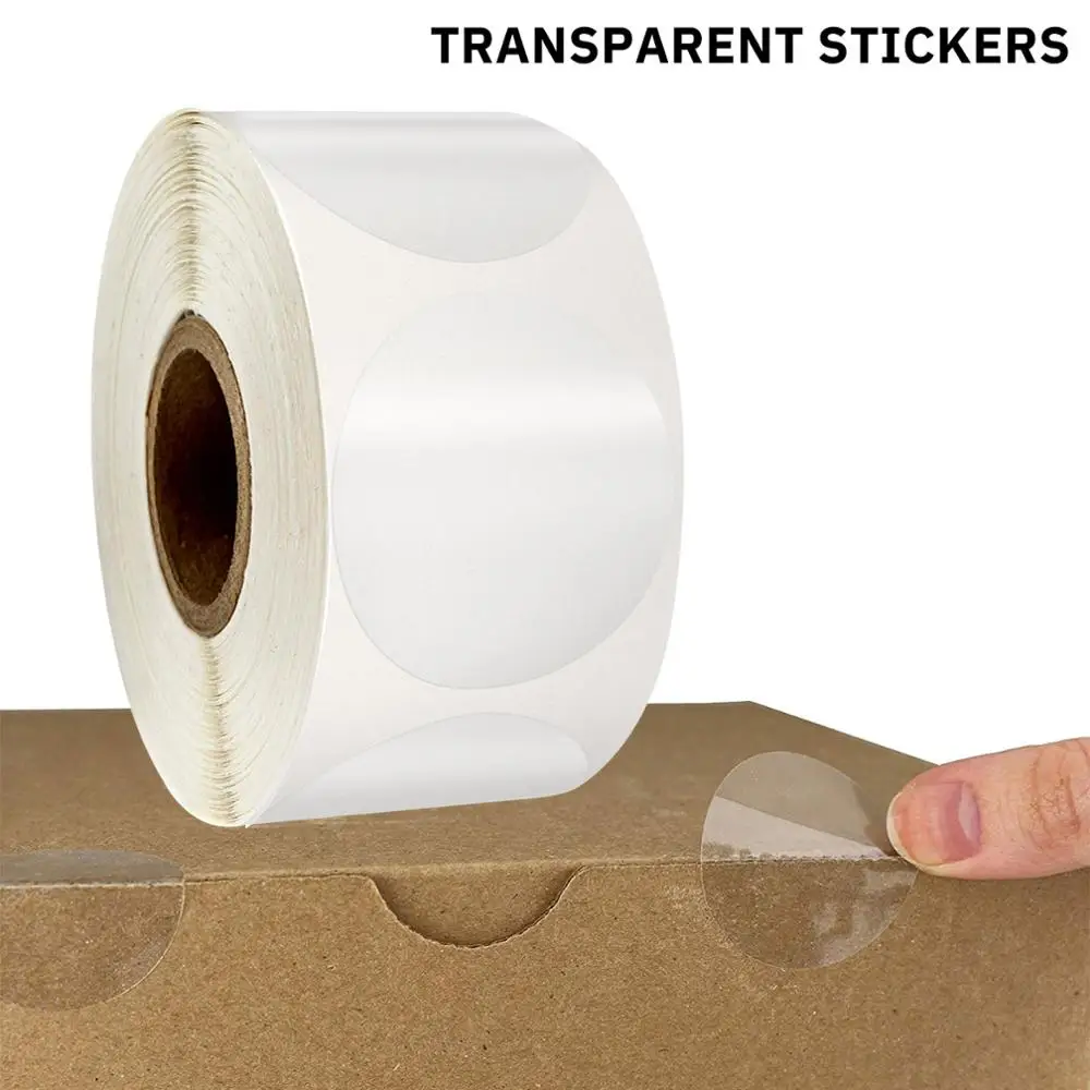 Etiquetas transparentes de 1 pulgada para paquete de negocios, etiquetas adhesivas de PVC, personalizadas, suministro de papelería, 500 Uds.