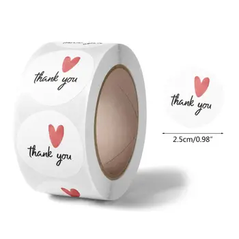 

500pcs Thank You Stickers Heart Round Seal Label for Small Shop Wedding Package D7YE