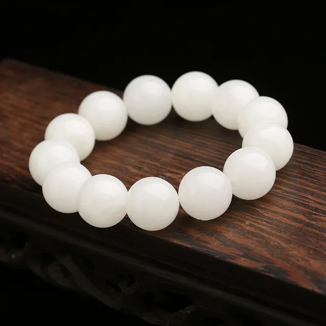 New Natural Stone Nephrite Hetian Jade Beads Bracelet White Jades Beaded Bracelets For Women Men Fine Jewelry Gifts 8-16mm A0030 Beads Fine Jewelry